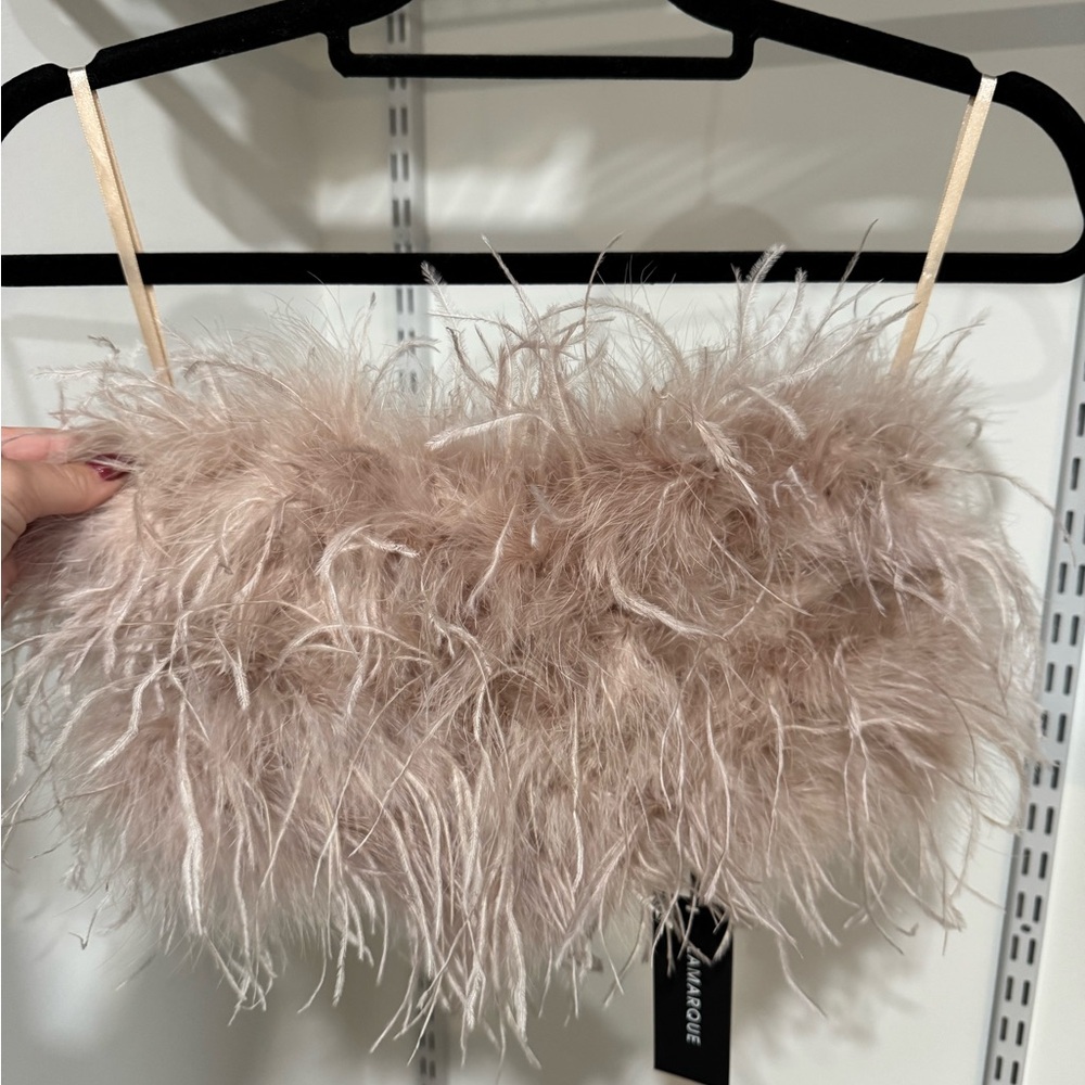 Lamarque Feathered Crop Top in Beige